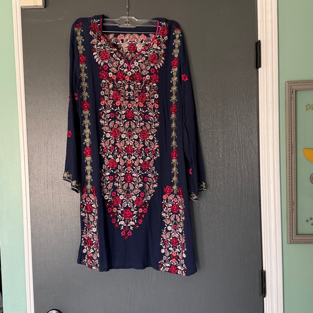 Boho Bollywood colorful Floral Embroidered Tunic Dress